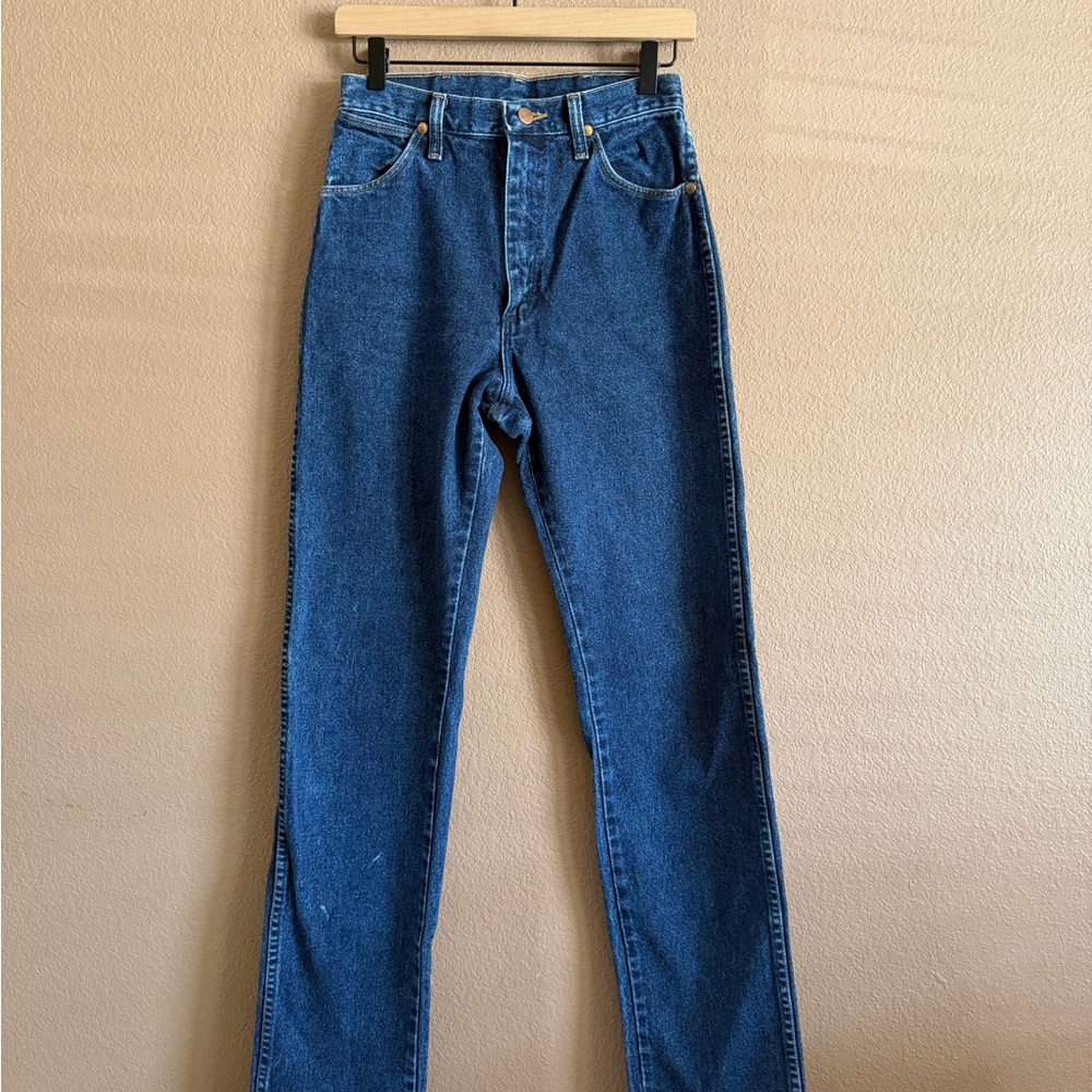 Wrangler Women's Western Straight Leg Dark Blue Jeans Made in USA Size 7 Long
